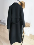 Демисезонное черное длинное шерстяное пальто, средней длины, 2025 года, в корейском стиле