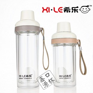 希樂雙層透明帶蓋玻璃茶杯大容量男女式 水杯子221500ml 包郵 特價