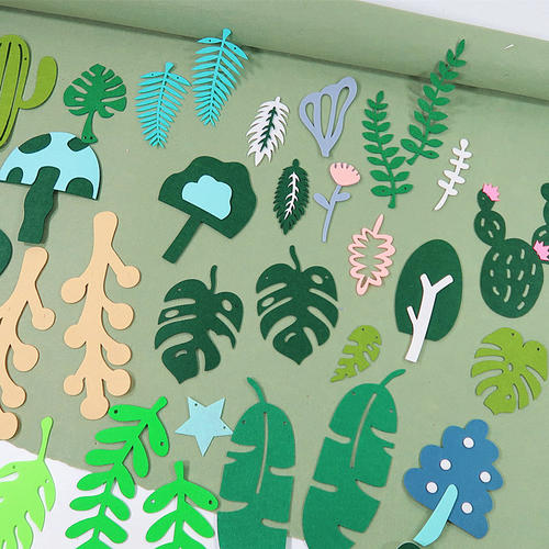 幼儿园墙面毛毡彩旗拉花装饰绿色叶子仙人掌龟背叶大树贴饰墙贴