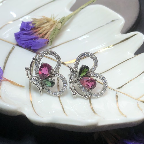 天然碧玺耳钉女s925纯银镶嵌简约百搭设计高级轻奢气质耳环送女友