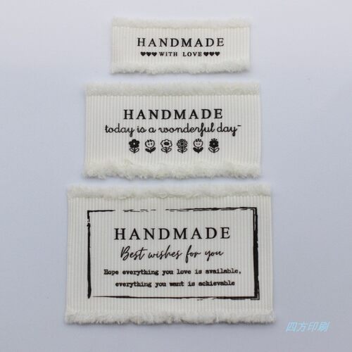 handmade米色复古毛须边布标印标现货DIY手工品布标服装领标商标