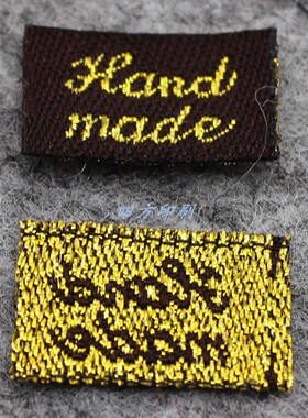 饰品迷你发卡头饰头箍标签双锦织标金色米色handmade布标手工标签