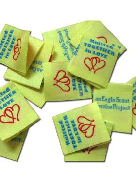 高档服装英文韩文商标织唛订做 对折唛头黄色织标布标定制