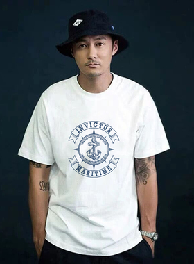 夏季新款日系简约潮牌印花短袖T恤男士宽松ins百搭纯棉半袖上衣男