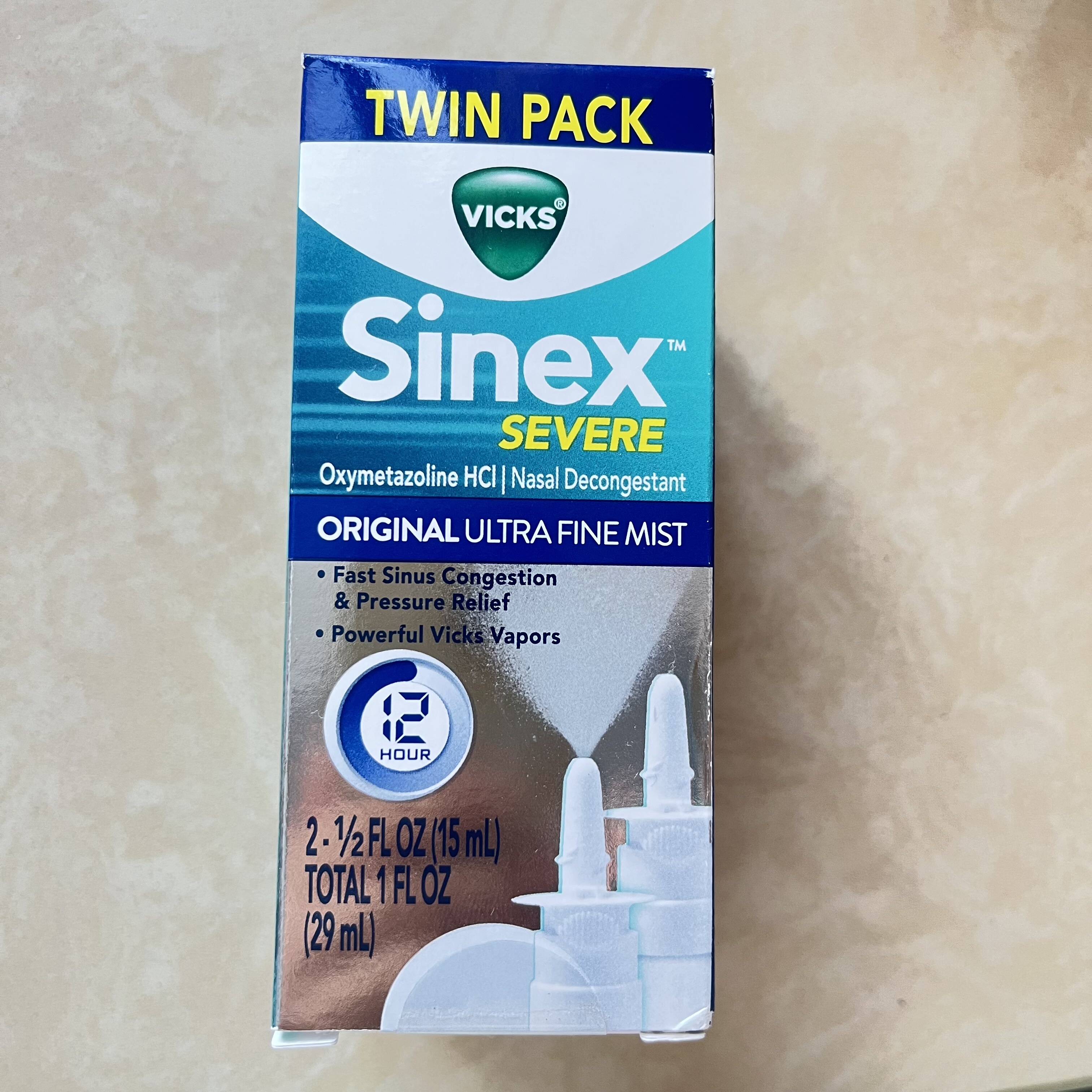 美国直邮Vicks Sinex SEVERE重度鼻喷雾超细雾鼻噻窦压缓解 30ML