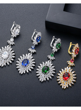 轻奢高级感晚礼服耳环女亮闪闪晚宴婚礼新娘妈妈耳坠蓝色红色绿色