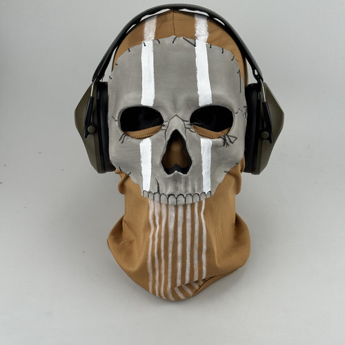 手工定制使命召唤cod19空袭幽灵ghost面具沙色头套3D打印缝制敷面