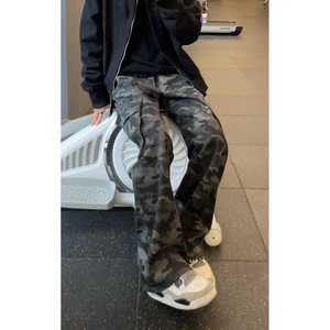 高腰弯刀迷彩裤男款秋冬美式vibe裤子高个子直筒潮牌微喇牛仔长裤图片