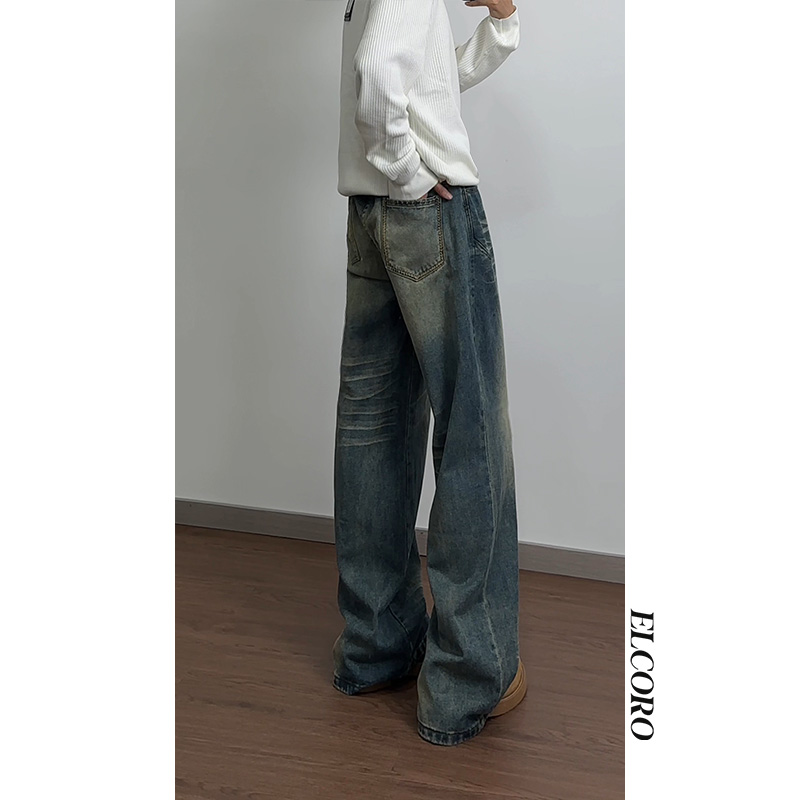 美式复古微喇牛仔裤男新款潮牌宽松直筒cleanfit高街痞帅阔腿长裤，男装牛仔裤，星座511-1