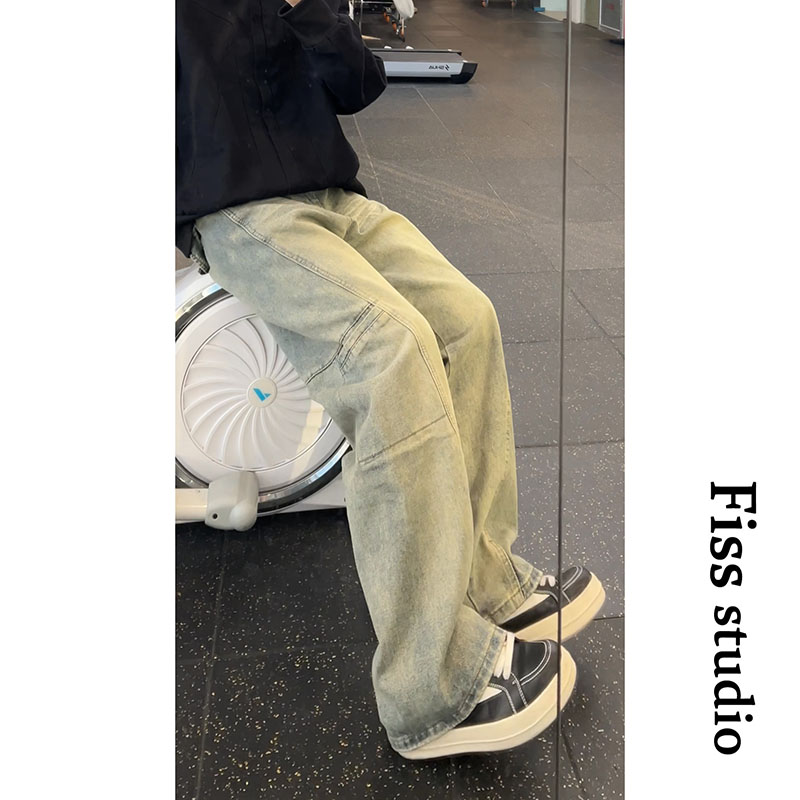 美式新款潮流水洗直筒阔腿工装牛仔裤男女设计感褶皱做旧休闲长裤,男装牛仔裤,星座511-1