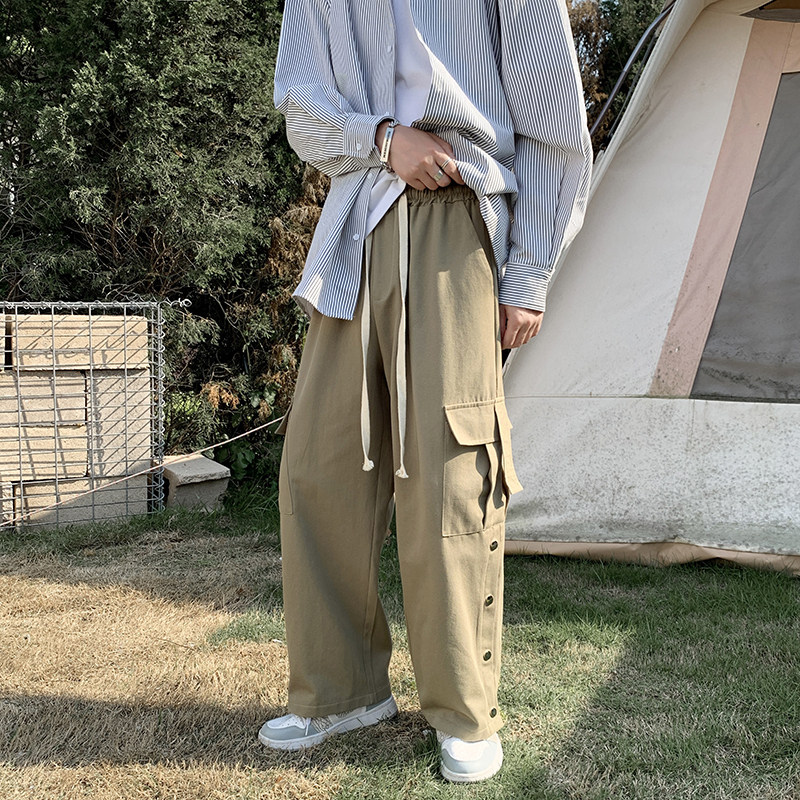 潮流宽松阔腿工装裤男日系排扣百搭休闲长裤 227-2*C529*P55控68图片