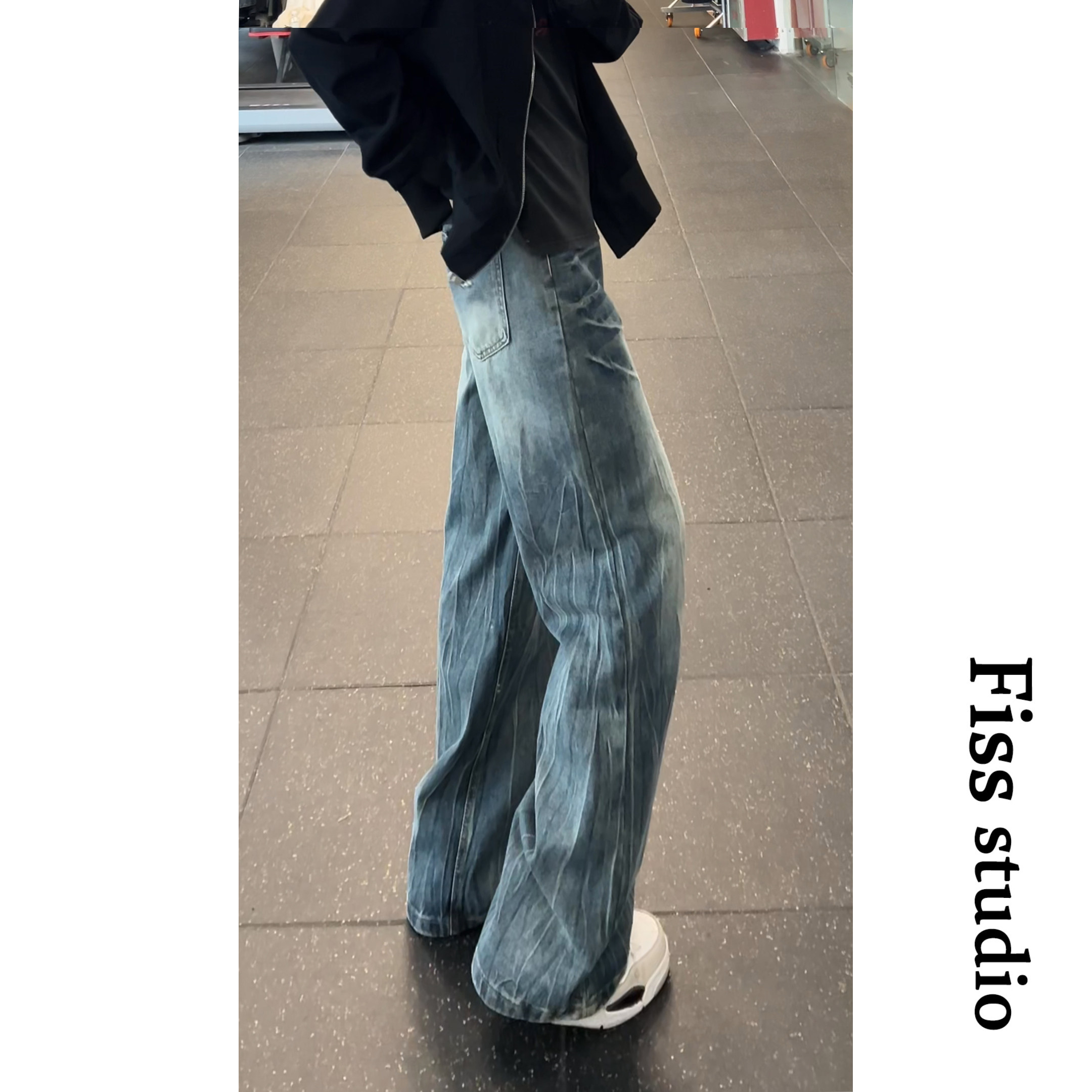 美式高街复古条纹水洗牛仔裤男2025新款潮牌宽松百搭直筒阔腿裤子,男装牛仔裤,星座511-1