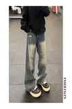 美式设计感破洞牛仔裤男高街做旧水洗vibe宽松直筒裤子，男装牛仔裤，星座511-1