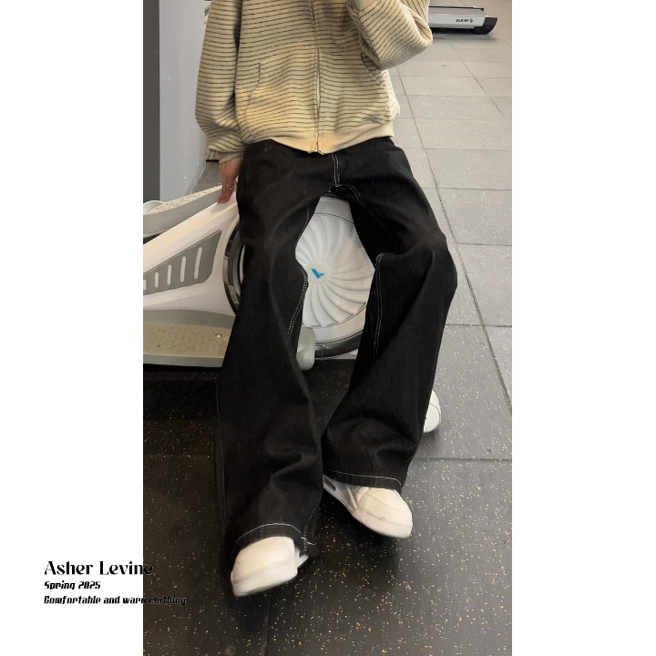 水洗黑色弯刀牛仔裤男款美式复古高级感cleanfit宽松直筒裤子长裤,男装牛仔裤,星座511-1