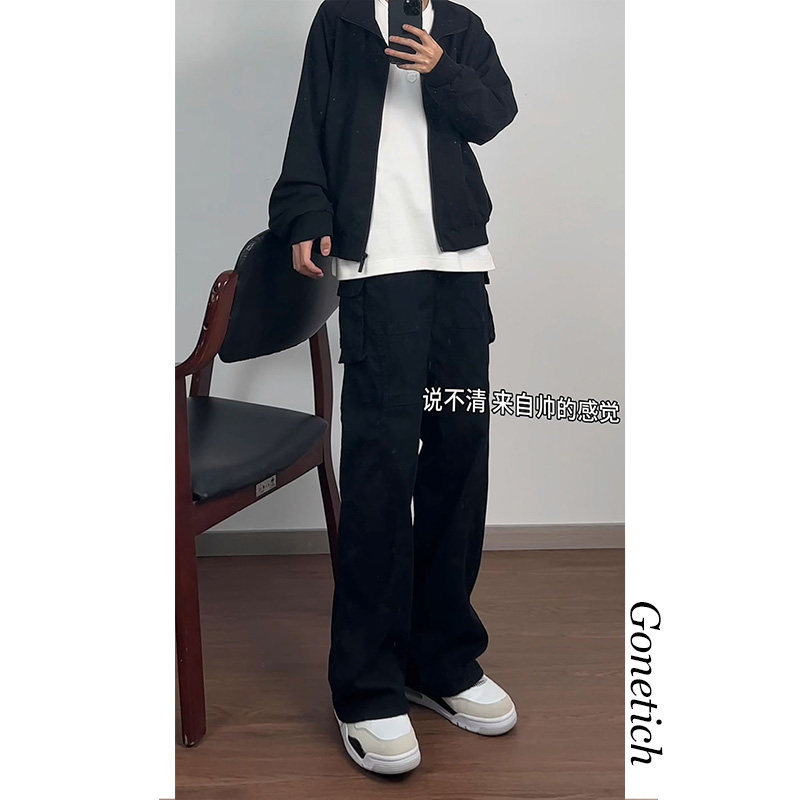 黑色美式复古牛仔工装裤男款秋季高街垂感显瘦裤子直筒修身微喇裤,男装工装外套,星座511-1