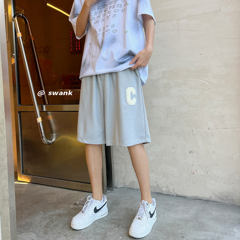 港风宽松华夫格短裤男生休闲裤227-2*D005*P25控38,男装休闲裤,星座227-2