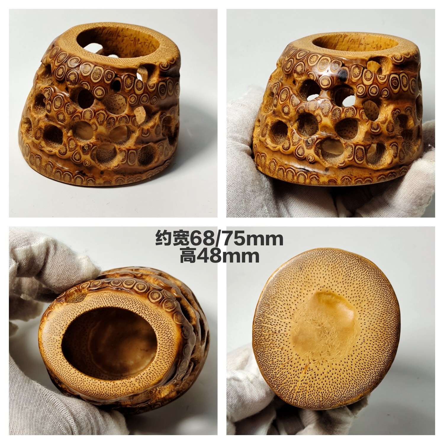 精品纯手工雕刻竹根雕刻松枝底座摆件文玩工艺品