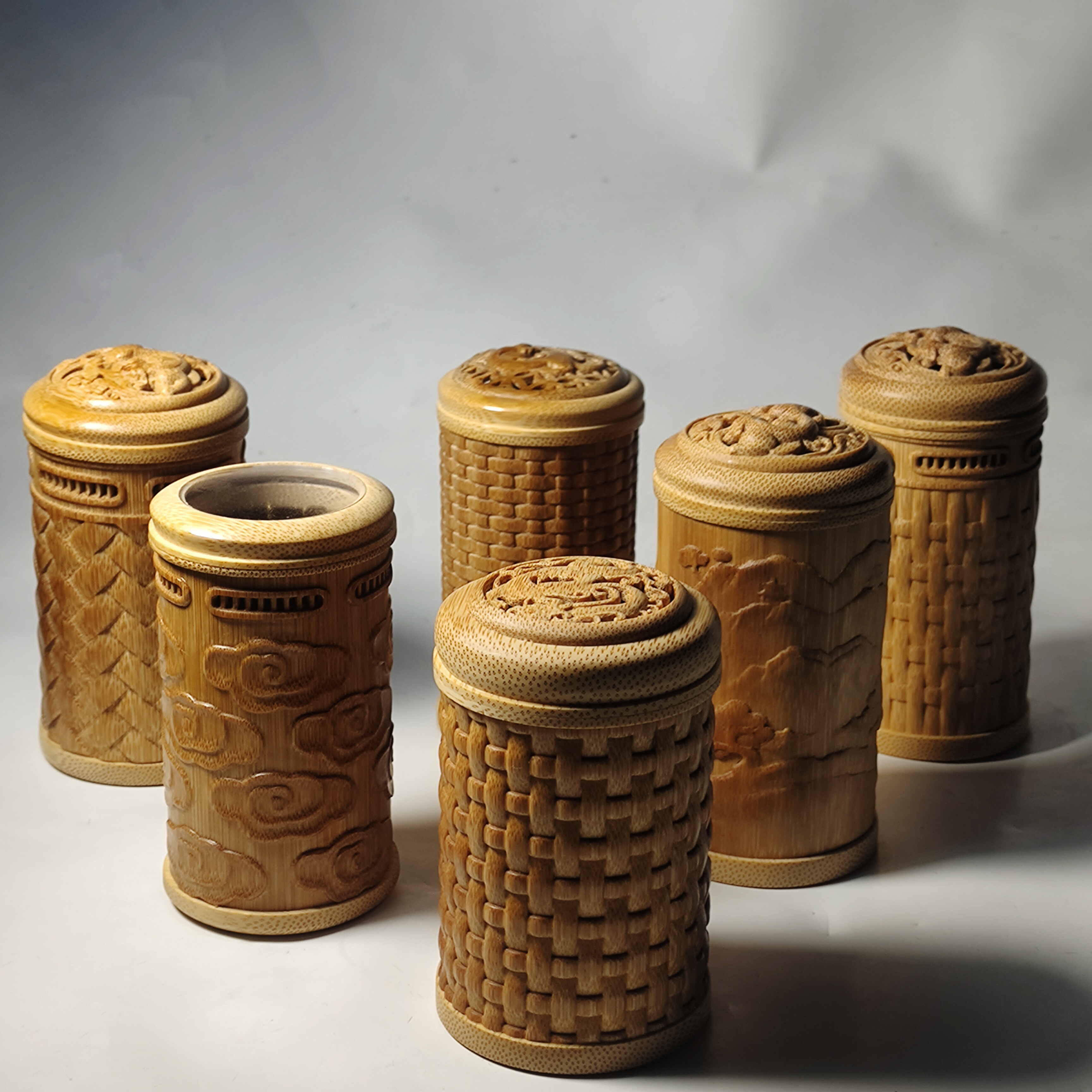 玉竹雕刻把玩件编织纹虫具双螺纹蝈蝈罐叫罐文玩工艺品摆件实心竹