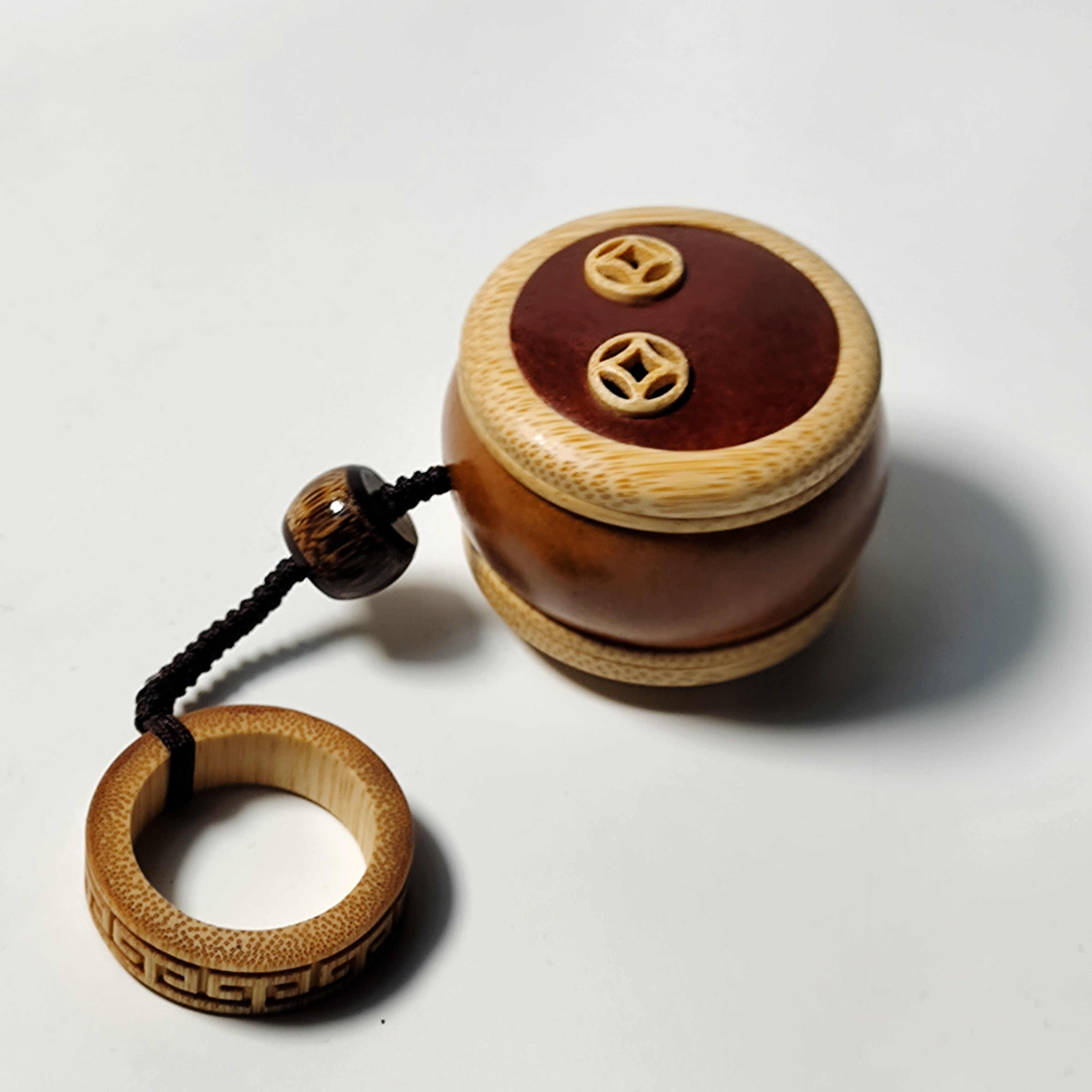 精品精工玉竹镶嵌红皮老葫芦香囊把玩件双螺纹文玩收藏工艺品挂件
