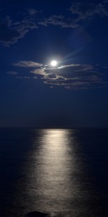飾畫 金星合月大海夜空海面滿月海上升明月房間玄關掛畫無框畫裝