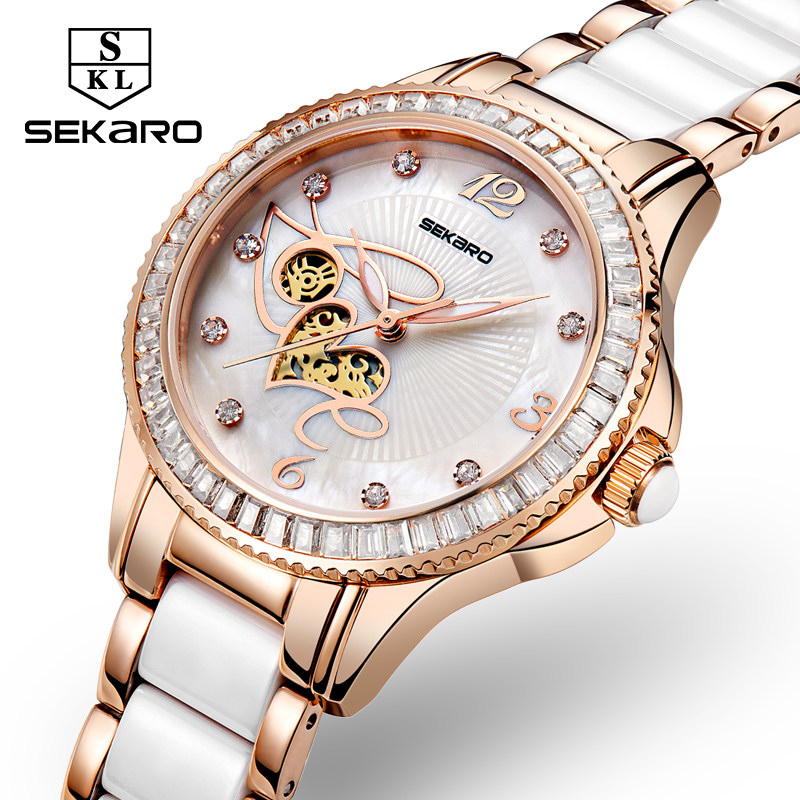 斯卡络名牌陶瓷手表女机械表空姐满钻瑞士全自动女士正品防水女表