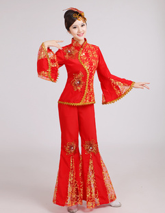 2024新款秋冬季中老年秧歌服民族舞蹈腰鼓服装扇子广场舞演出服女