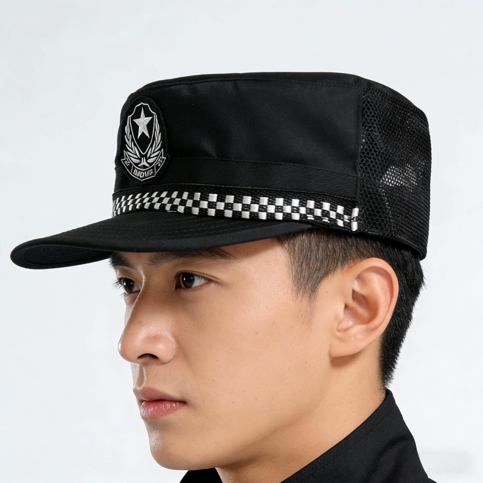 夏天保安工作帽夏季薄款帽子网眼可调节遮阳防晒户外新款网格帽子