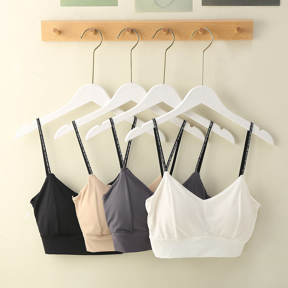 晴茉  夏季新款   字母吊带镂空美背  固定杯一体杯  贴身凉感内