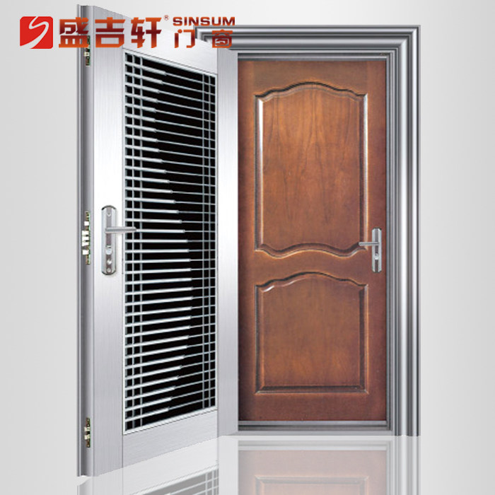铁门不锈钢防盗入户通风安全大门家用单门子母对开庭院别墅门定做_虎窝淘