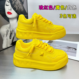 黄色鞋子女厚底轻便舒适板鞋软底不累脚休闲鞋百搭小黄鞋新款爆款