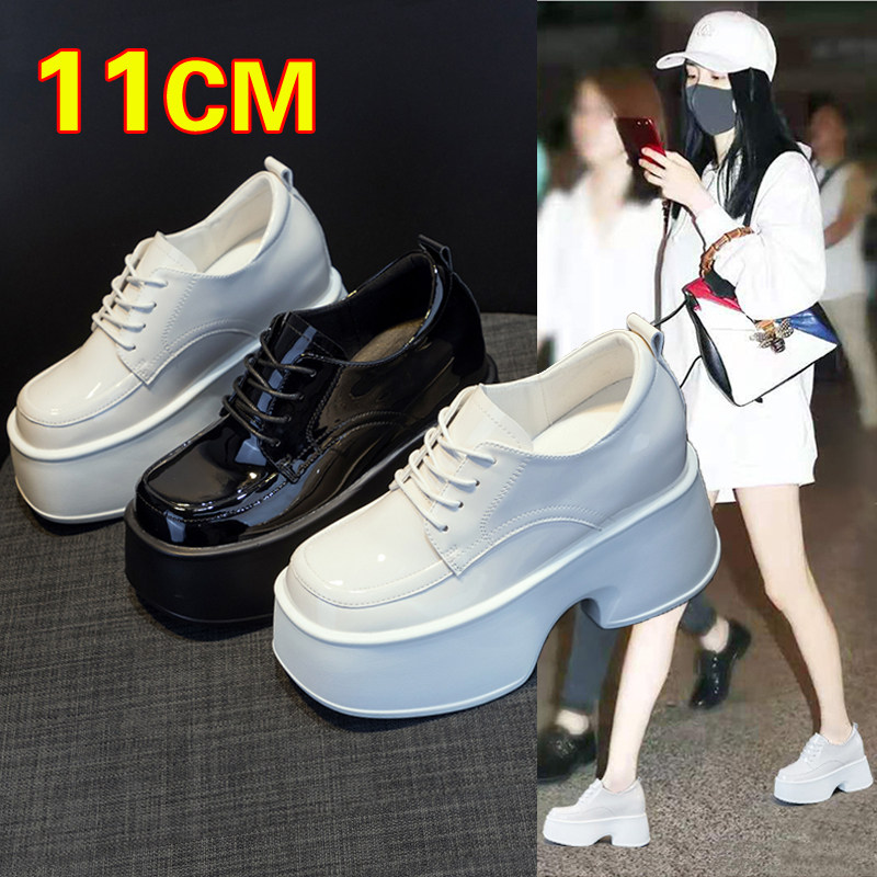 鞋子女小个子显高亮皮内增高女鞋10cm增高鞋厚底松糕鞋英伦风33码