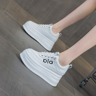 鞋子女小个子显高松糕厚底鞋小白鞋女款2025新款8cm增高板鞋真皮