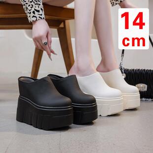 15cm超高跟拖鞋女松糕厚底懒人鞋增高包头半拖鞋小个子无后跟女鞋