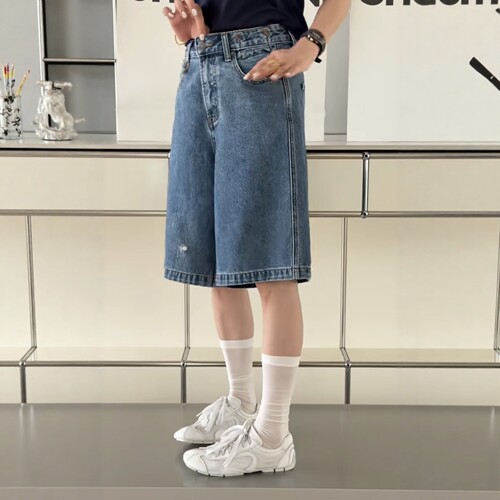妍西家 诗歌兰女装26夏款26272时尚蓝色牛仔短裤高腰五分裤可退