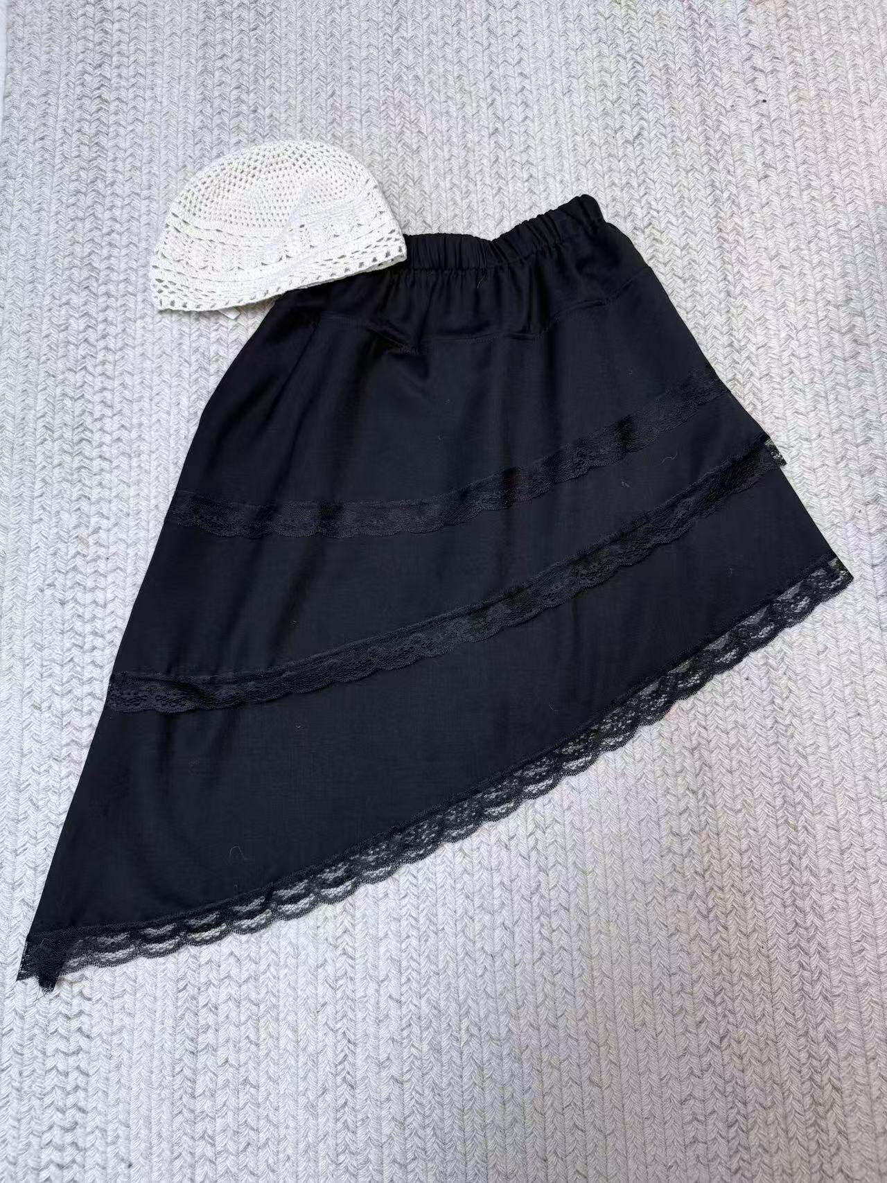 妍西家 Second 2nd 25秋款百搭气质黑色蕾丝花边不规则蛋糕半身裙