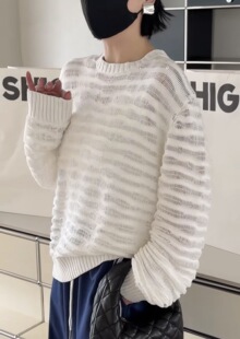 妍西家 诗歌兰女装26早春新款25125时尚气质白色微透套头针织衫女