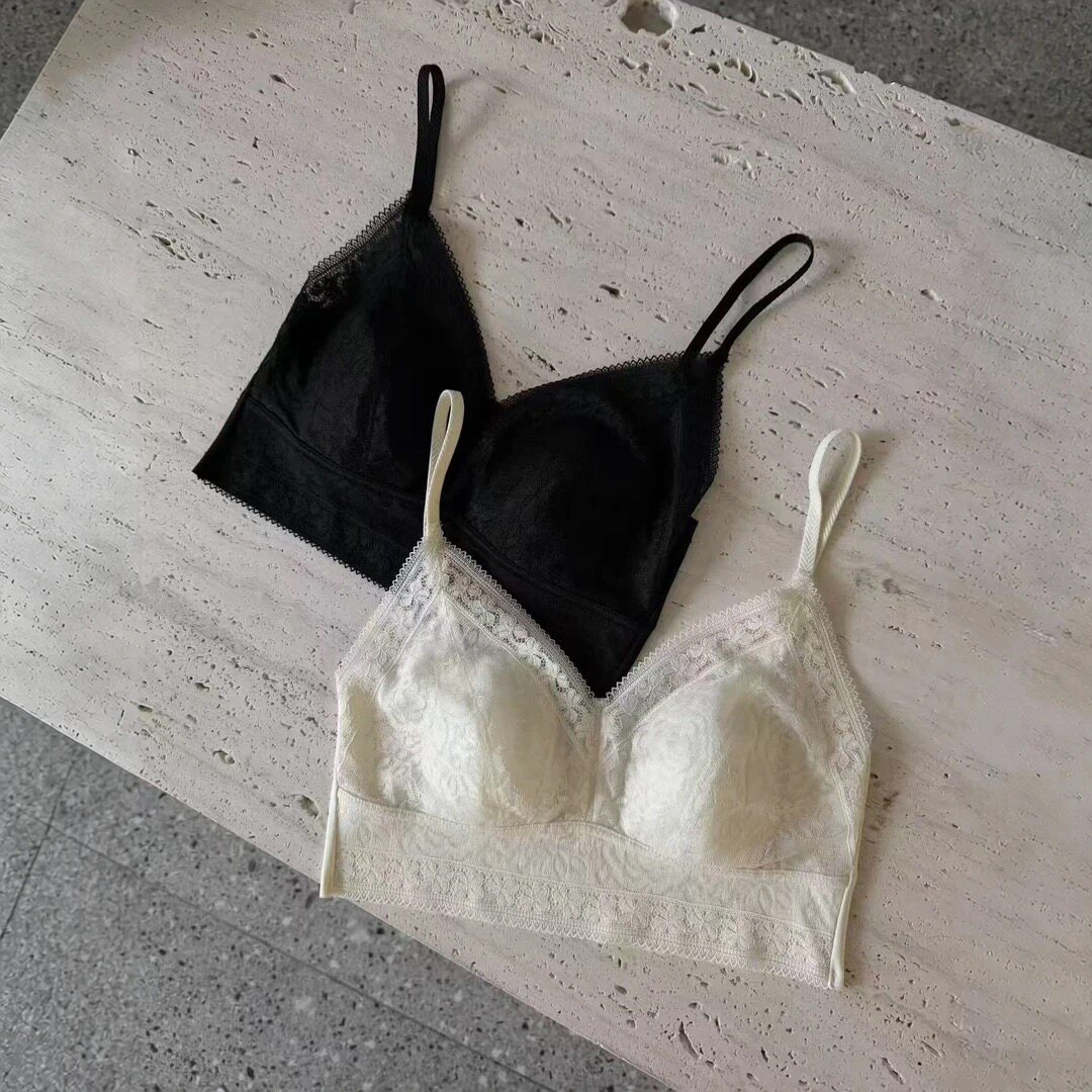 妍西家 诗歌兰女装26春夏款时尚百搭黑色蕾丝V领美背透气胸垫内衣