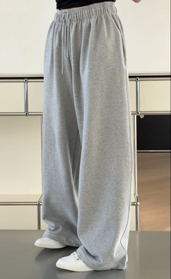 妍西家 诗歌兰女装26早春新款51212时尚灰松紧腰浅灰色阔腿休闲裤