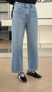 妍西家 诗歌兰女装26春款02622时尚高腰浅蓝色九分牛仔裤烟管欧货