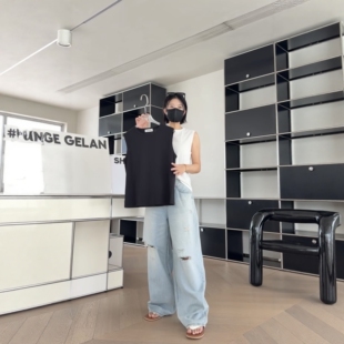 妍西家 诗歌兰女装26夏58683时尚白色无袖背心亚麻后中线可退换