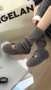 妍西家 诗歌兰女装25冬款672时尚百搭浅灰色中筒毛线堆堆袜套女