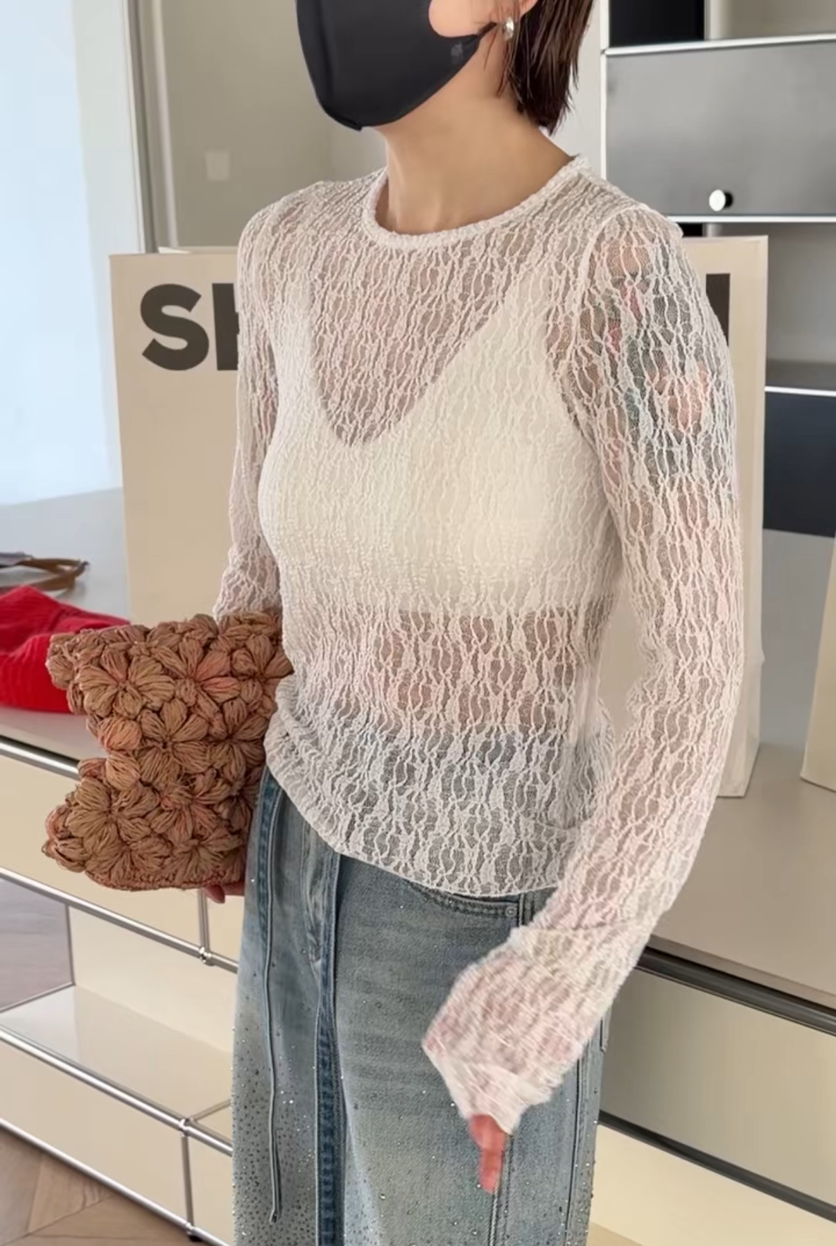 妍西家 诗歌兰女装26早春新款58570百搭米白色网面套头蕾丝衫女,女装/女士精品,蕾丝衫/雪纺衫,淘宝优惠券,粉丝福利购,淘宝优惠卷