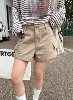 妍西家诗歌兰女装26夏8517时尚卡其色工装翻边短裤休闲口袋可退换