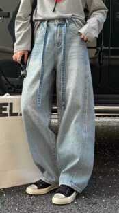 妍西家 诗歌兰女装26早春新款31826时尚气质蓝色烫钻直筒牛仔裤女