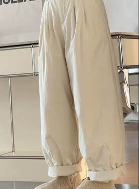 妍西家 诗歌兰女装25冬款58771时尚米杏色松紧腰直筒九分休闲棉裤