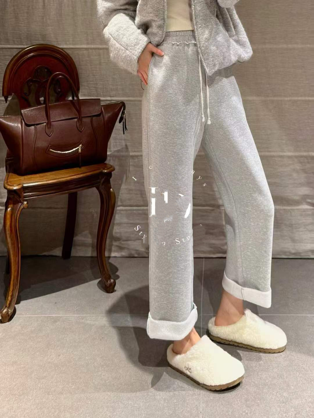 妍西家 LD女装25冬款粉标by carrie cyan松紧腰九分加绒直筒卫裤