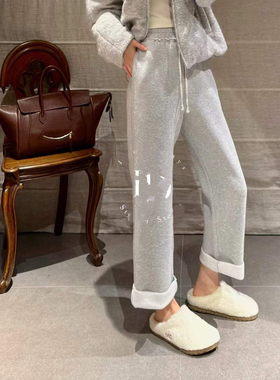 妍西家 LD女装25冬款粉标by carrie cyan松紧腰九分加绒直筒卫裤