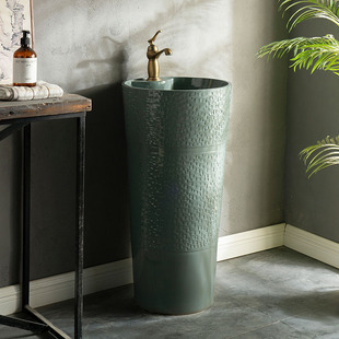 艺术洗手盆台一体露台立式 户外院子洗手池大号立柱盆 柱盆复古老式