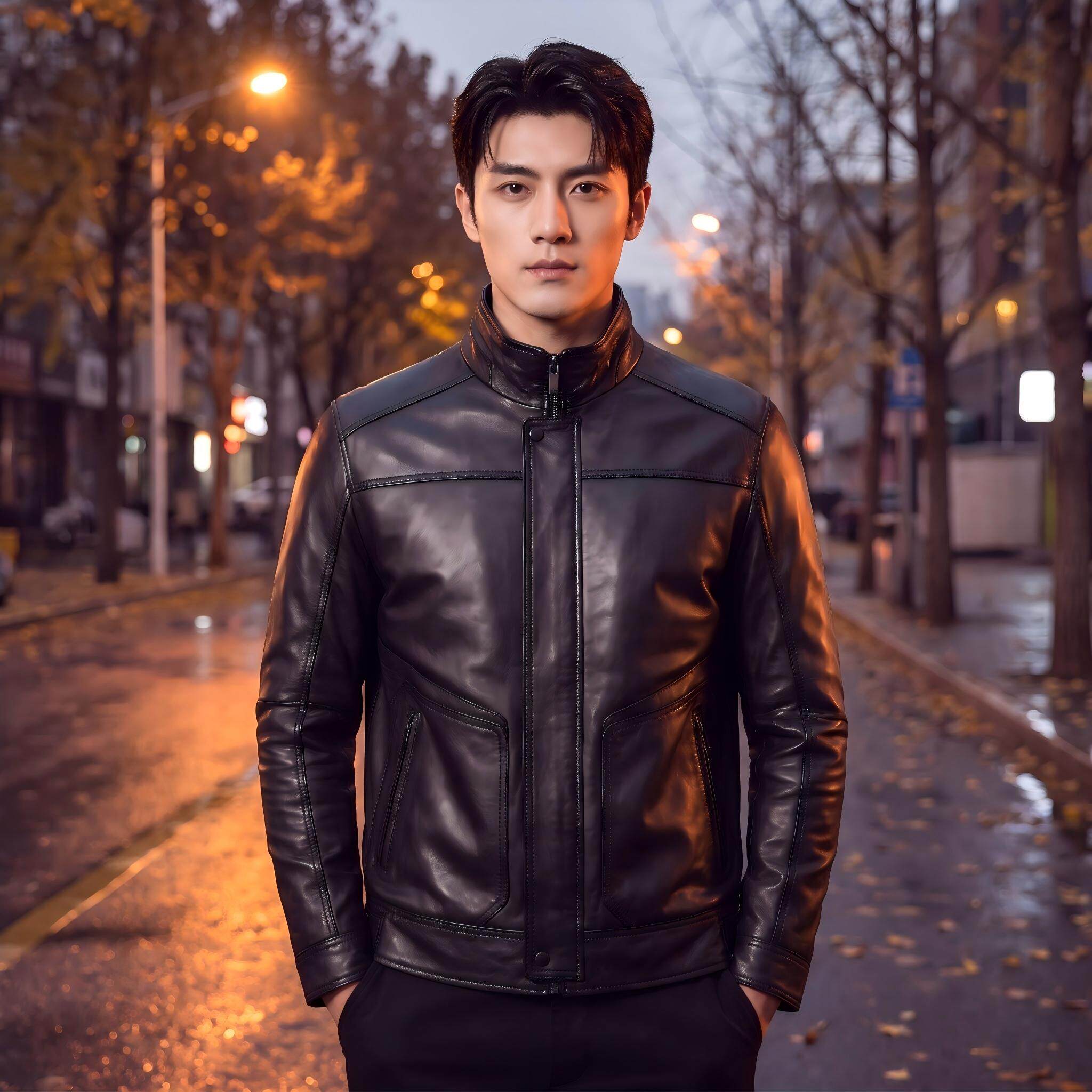 2026海宁真皮皮衣男立领机车风黑色修身拉链翻领皮夹克鹅绒服外套
