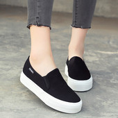 女韩版 一脚蹬乐福鞋 百搭套脚小白鞋 人本松糕厚底懒人帆布鞋 女板鞋
